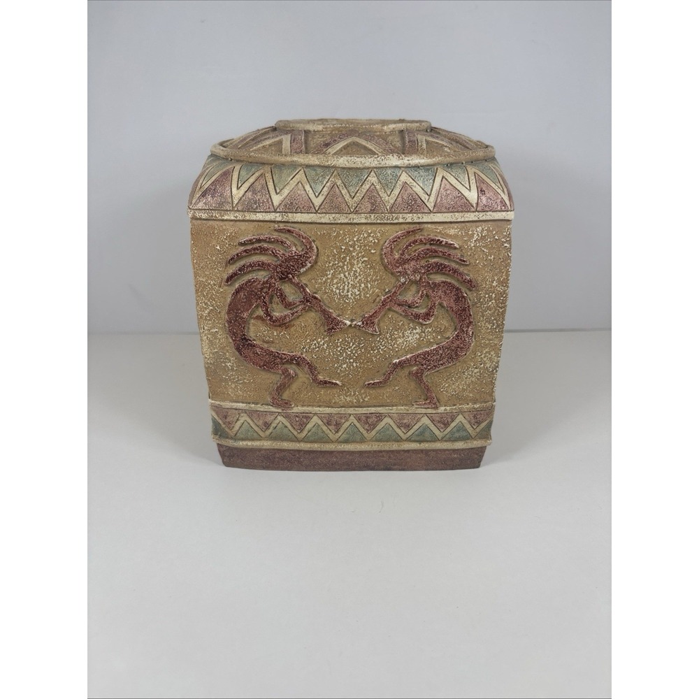 Southwestern Kokopelli Dancer Heavy Ceramic Tissue Box Cover Light Brown Pastel